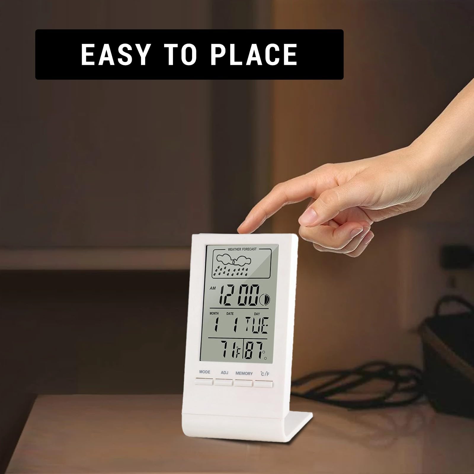 Estación de temperatura digital con termómetro interior/exterior, reloj controlado por radio, indicador de tendencia, reloj de mesa con fecha y día de la semana