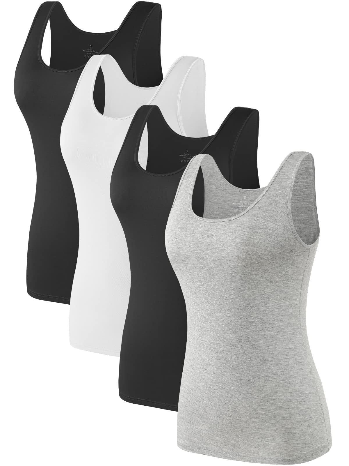 Air Curvey 4 Pack Tank Top for Women Basic Undershirt Tanks Sleeveless Casual Shirts Soft Seamless Layering Tops
