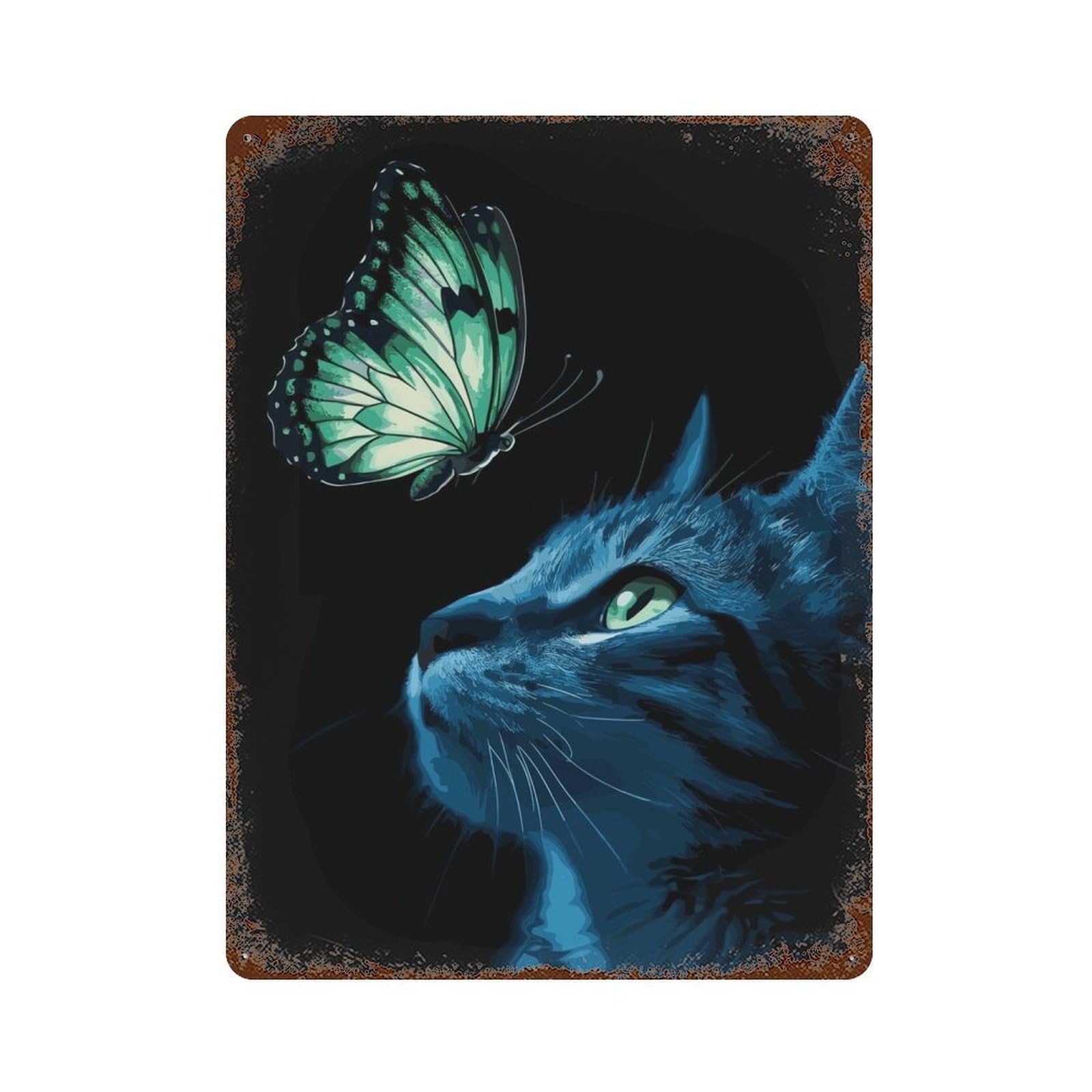 Butterfly And Cat Rustic Tin Plaque 15.7"x11.8", for Shed, Workshop And Garage Wall Decor, Shabby Chic Decor