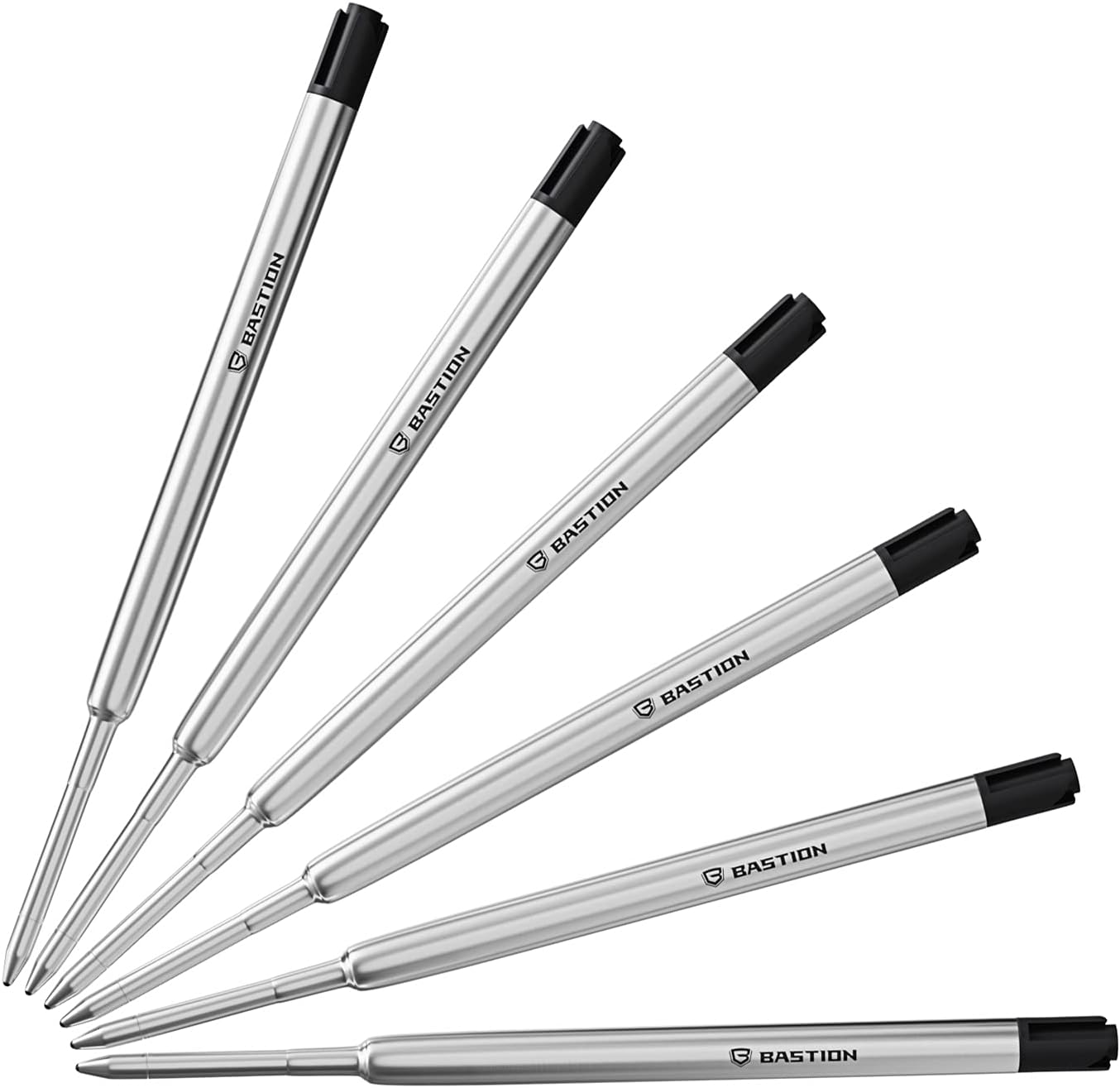 Premium Pen Refill, Deeply Pigmented Ink for All Bastion Bolt Action Luxury Pens, Standard Ink Refill with 0.55mm Fine Tip - Black Gel, 6 PCs