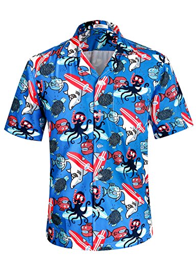 APTRO Men s Hawaiian Shirt 4 Way Stretch Relax Fit Funny-Octopus Tropical Shirts HWS013 L