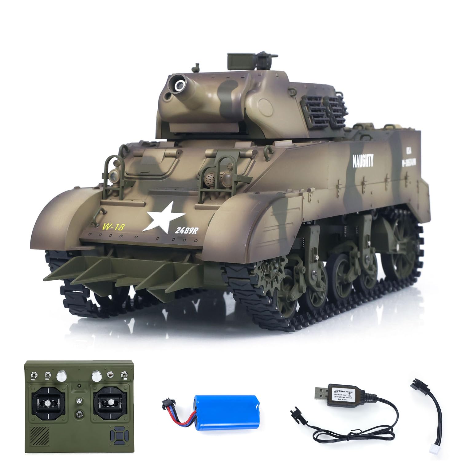 TOUCAN RC HOBBY CoolBank 1/16 Radio-Controlled Tank M8 HMC Scott Lightweight Self-Propelled Howitzer RC Model 360° Tower Rotating Smoke Noise Lights RTR
