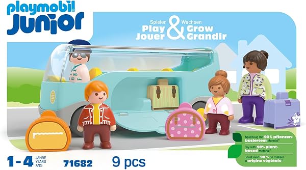Playmobil 71682 Junior : Autocar de Voyage - Comprenant des pièces de Bagages et Quatre Figurines - Jouet fabriqué à partir de matière d'origine végétale - Dès 12 Mois - 4
