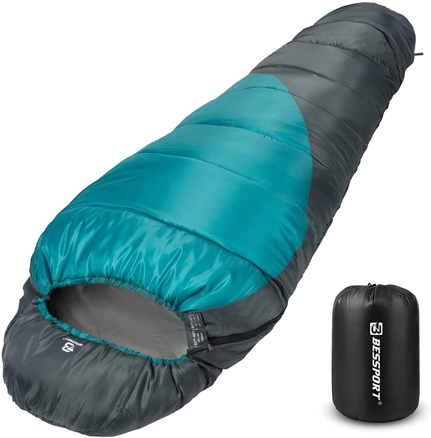 Bessport Camping Schlafsack Outdoor -Passend für 3 Jahreszeiten Wandern, Camping und Bergsteigen- Kompakter Ultraleichter Schlafsack kleines Packmaß- mit 100% Sprüh Gebundene Baumwolle 250g/m² Füllung Sport & Freizeit