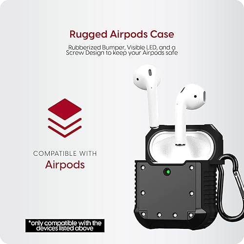 Vista 14 de TalkWorks Funda para AirPods con llavero – Funda protectora resistente para llavero AirPods, mosquetón con clip, carga inalámbrica, compatible