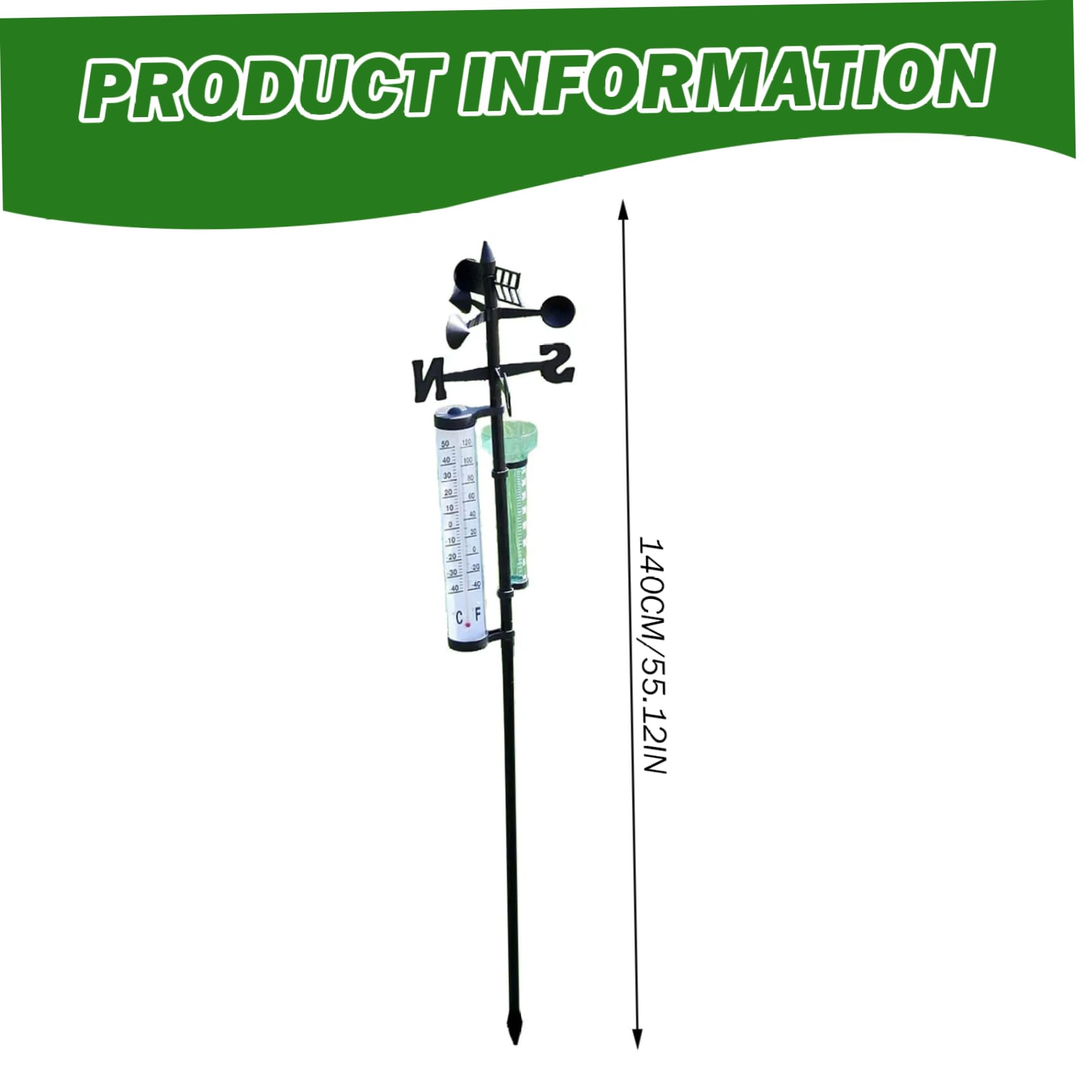 Station météo sans fil avec support rotatif 55'' Station météo facile à installer avec pluviomètre, thermomètre et palette pour thermomètre de mesure de jardin