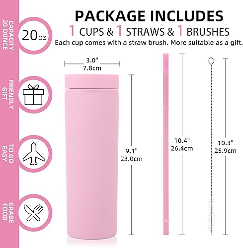 Miniatura 20 de Volhoply Paquete de 4 vasos delgados de plástico de 20 onzas, vaso de doble pared con tapa y pajilla, taza de café helado de viaje, reutilizable