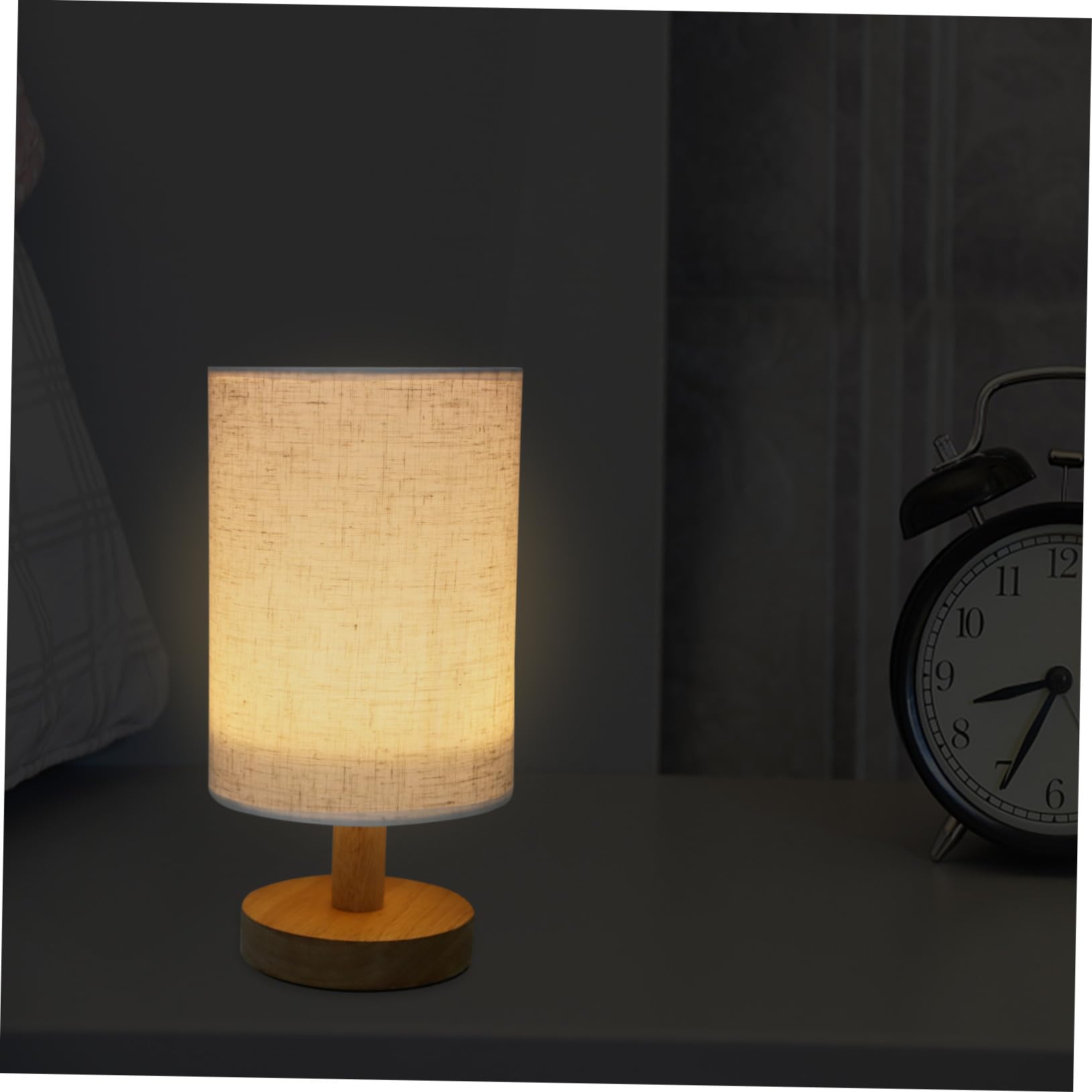 Lampada da Tavolo in Legno Massello 2 Pezzi Stile Nordico Retrò Tessuto e Metallo, Realizzazione Manuale DIY per Decorazione Casa e Luce Calda da Comodino