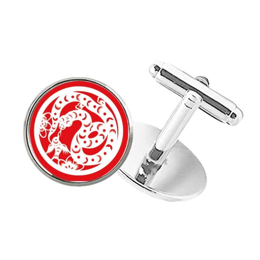 DIYthinker Paper-Cut Snake Animal China Zodiac Art Round Button Cuff Clip Stud Cufflinks