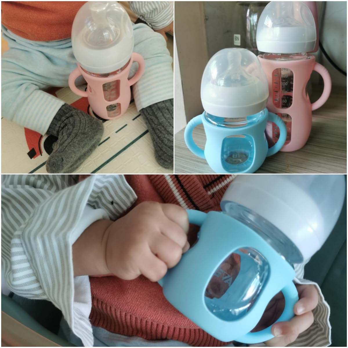 3 Pack Silicone Sleeves Compatible with Dr Brown Wide-Neck Glass Baby Bottles 5OZ/150mL, 100% Silicone Handles for Sippy Cups for Toddlers 1-3, Anti Breakage (5 OZ) - Image 7