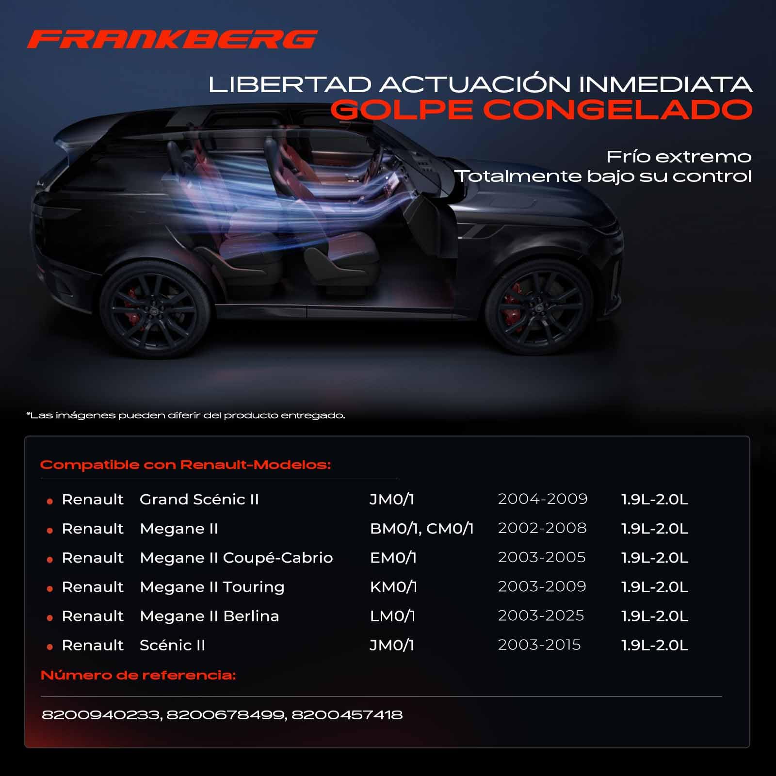Frankberg Compresor de aire acondicionado con embrague Compatible con M.e.g.a.n.e II BM0/1 CM0/1 M.e.g.a.n.e II Coupé-Cabriolet EM0/1 Scénic II JM0/1 Replace# 8200457418incl. aceite premezclado