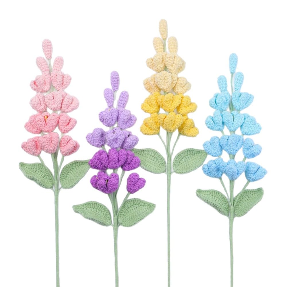 MAIKAILE 4Pcs Handmade Crochet Lilac Flower Stems for Home Wedding Decor