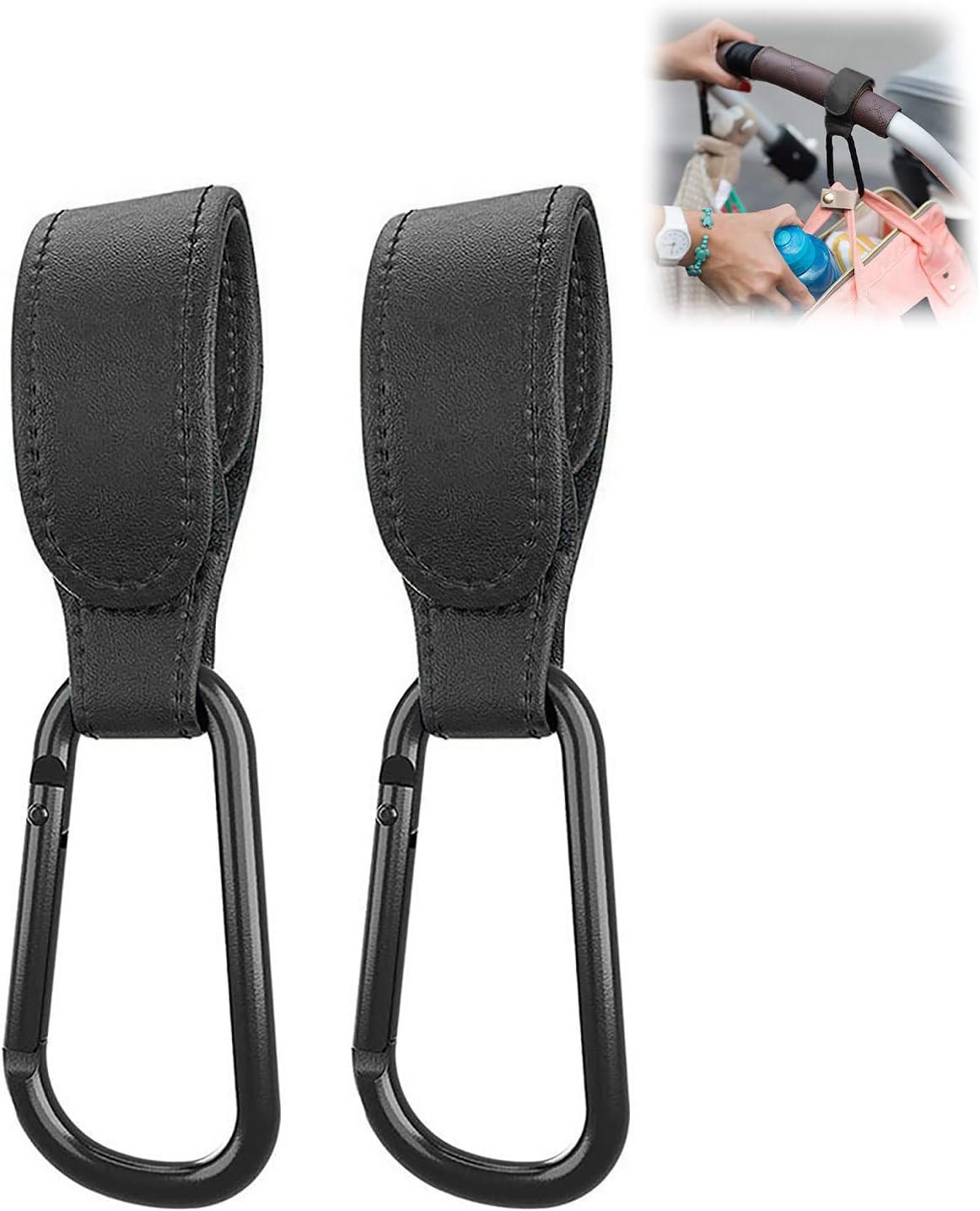 Buggy Clips 2Pcs Pu Leather Stroller Hooks to Carry Your Shopping