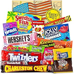 American Candy Cadeaumand, retro snoep en chocolade cadeaumand, voor meisjes, baby ruth, nerds, 16 producten in een…