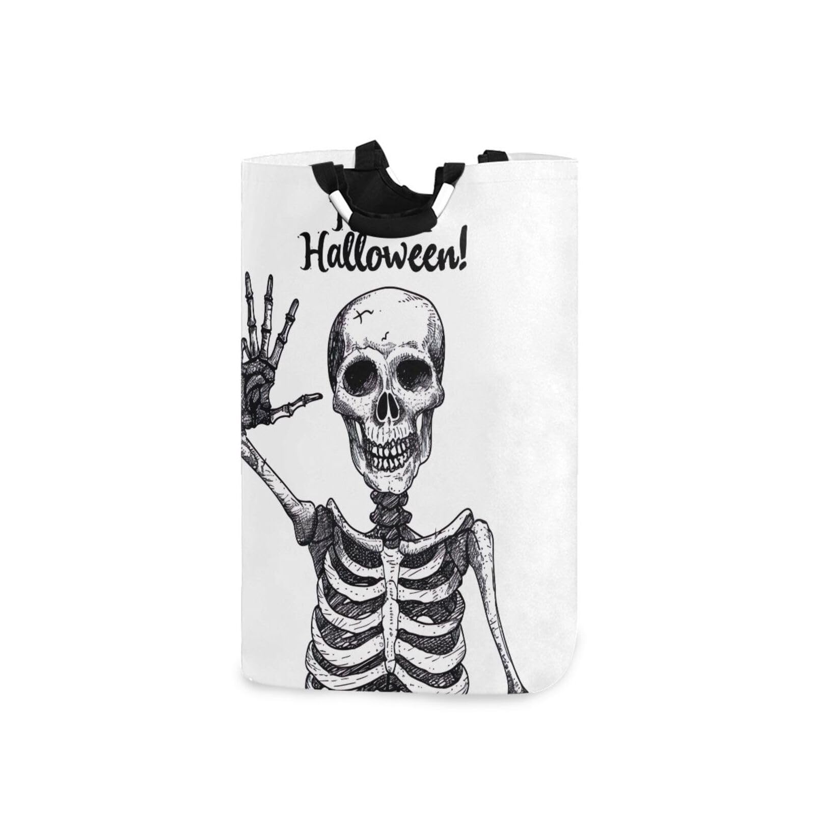 Jihqo Laundry Hamper Basket Halloween Cute Skull Skeleton Collapsible Nursery Storage Bin Waterproof Clothing Baskets for Home Bedroom Bathroom Washing Room
