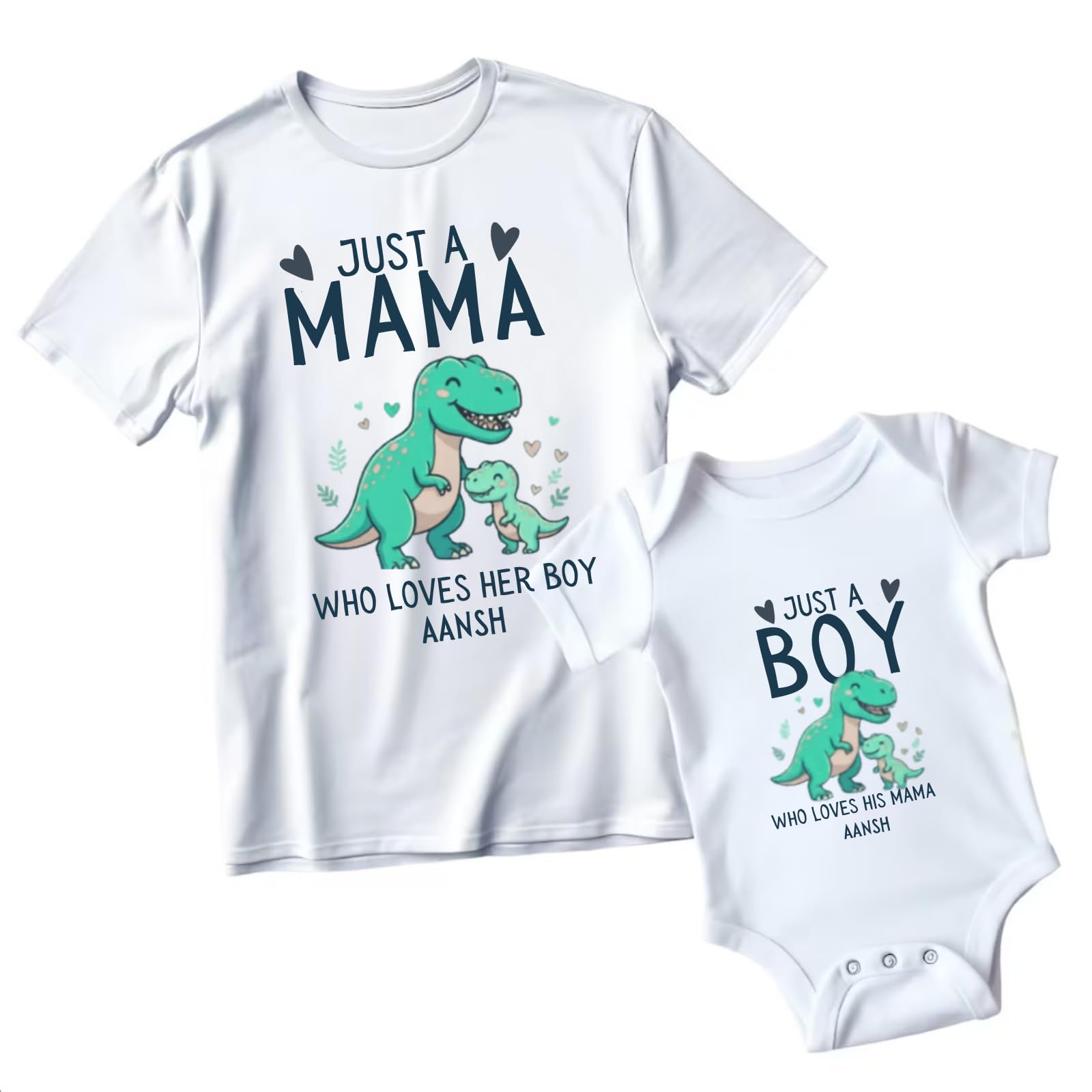 Curio Corner Personalised Matching Mother and Child Dinosaur T-Shirt and Bodysuit Set, Mother's Day Twinning (IN, Alpha, L, 3-4 Yr, White)-picture-28