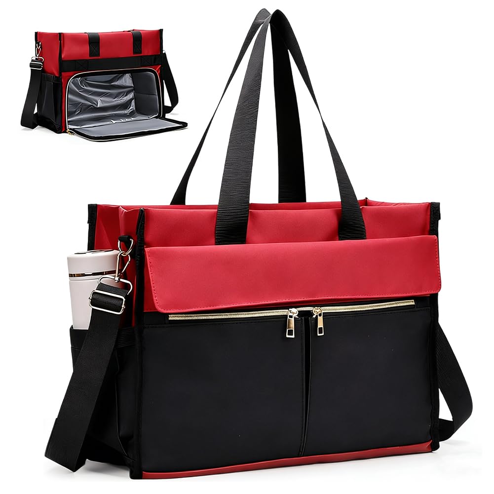 Newou Torba na lunch dla kobiet, torba na laptopa 15,6", z izolowanym przedziałem na lunch, torba biznesowa 2 w 1 z kieszenią chłodzącą, wodoodporna torba do pracy, do biura, szkoły