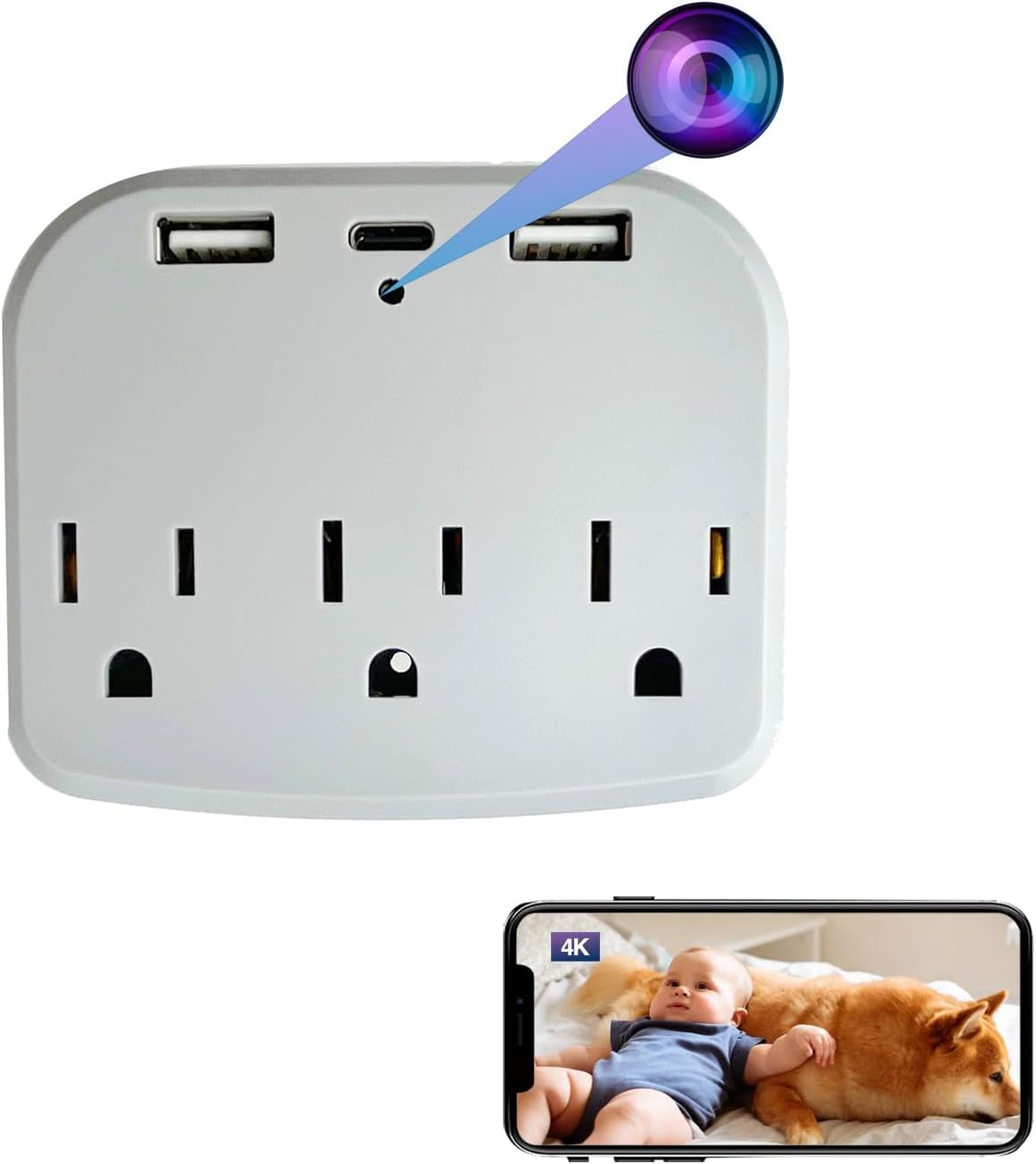 WIWACAM 4K Ultra HD WiFi Hidden Camera for Home Security Indoor, Wireless Small Cameras Cams Nanny Cam, Phone App, Motion Detection Alarm, SD Card, NO Audio, MW11