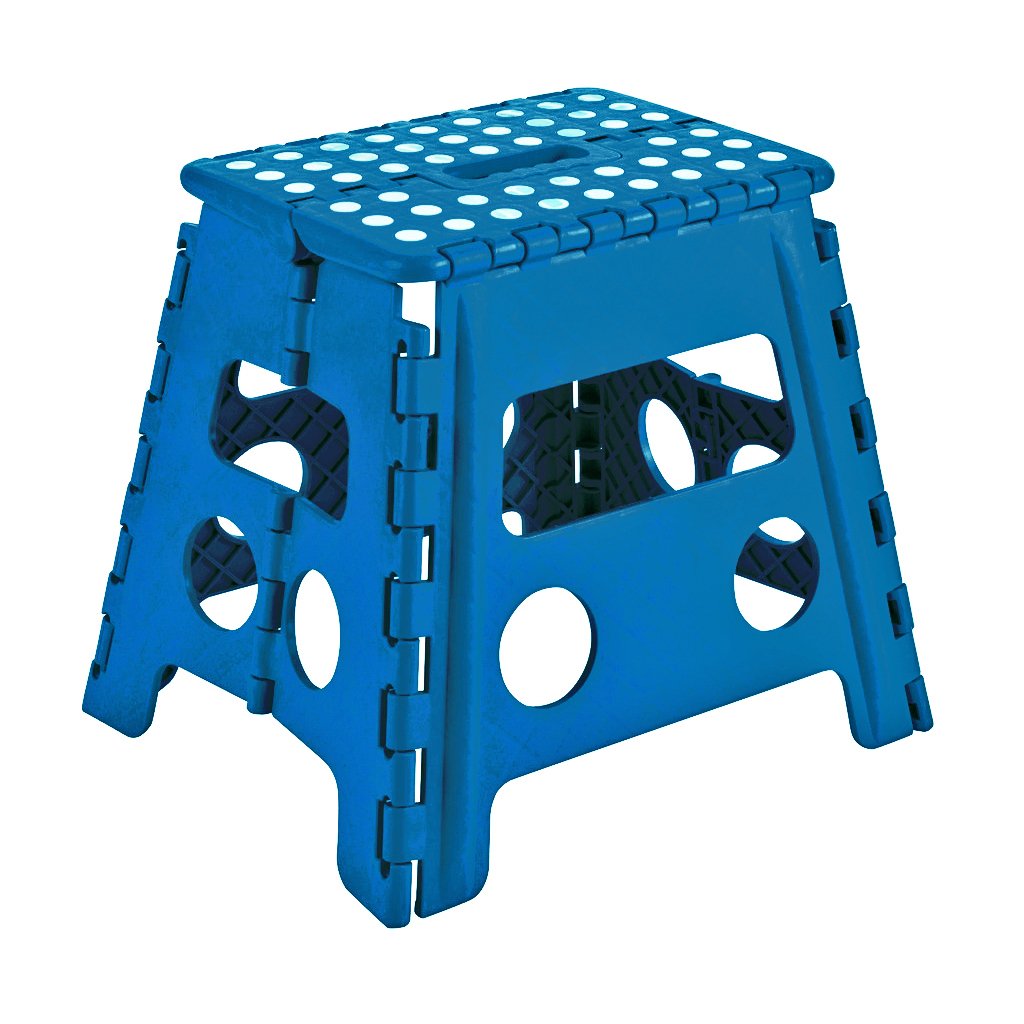 Taburete plegable y portátil, para el hogar, cocina, niños. (32 cm, Azul)