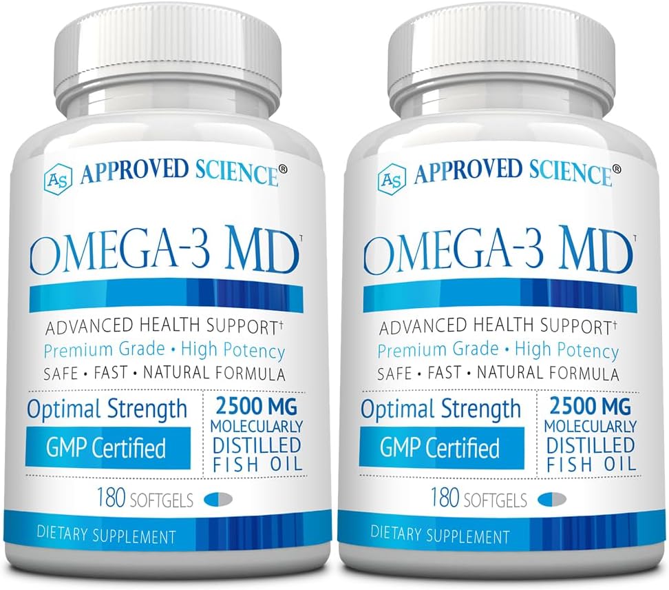 Omega-3 MD - EPA & DHA Supplement - 2500mg Omega 3 Fish Oil for Heart Health, Brain Support, Joint Comfort, & Overall Wellness - 2 Bottles - 6 Month Supply