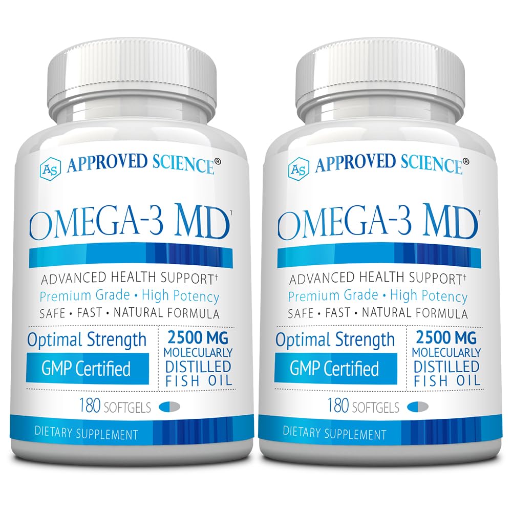 Omega-3 MD - EPA & DHA Supplement - 2500mg Omega 3 Fish Oil for Heart Health, Brain Support, Joint Comfort, & Overall Wellness - 2 Bottles - 6 Month Supply 180 Count (Pack of 2)