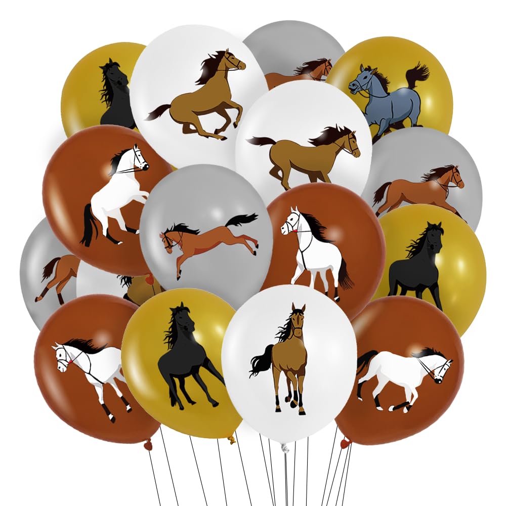Globos Caballo, 40 Piezas 12 Pulgadas Globos Látex Impresos, Globos Marrón Blanco Gris, Decoraciones de Fiesta de Caballo, para Niños Vaquero Temática Fiesta Cumpleaños