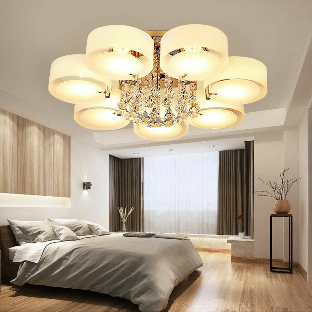 LED Cristal Plafonnier,Acrylique Cristal Lustre LED,Lumière Tricolore Réglable,pour Chambre à Coucher,Salon,Salle à Manger