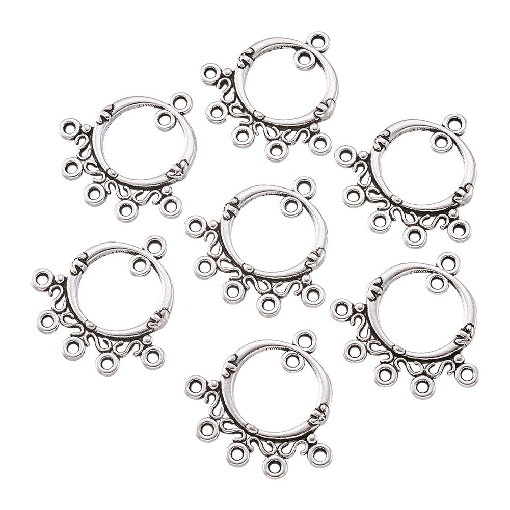 PandaHall 20pcs Ring Chandelier Component Links Connector Charms 26x25x3mm Antique Silver Tibetan Style Earring Loops Connectors for DIY Earring Jewelry Making