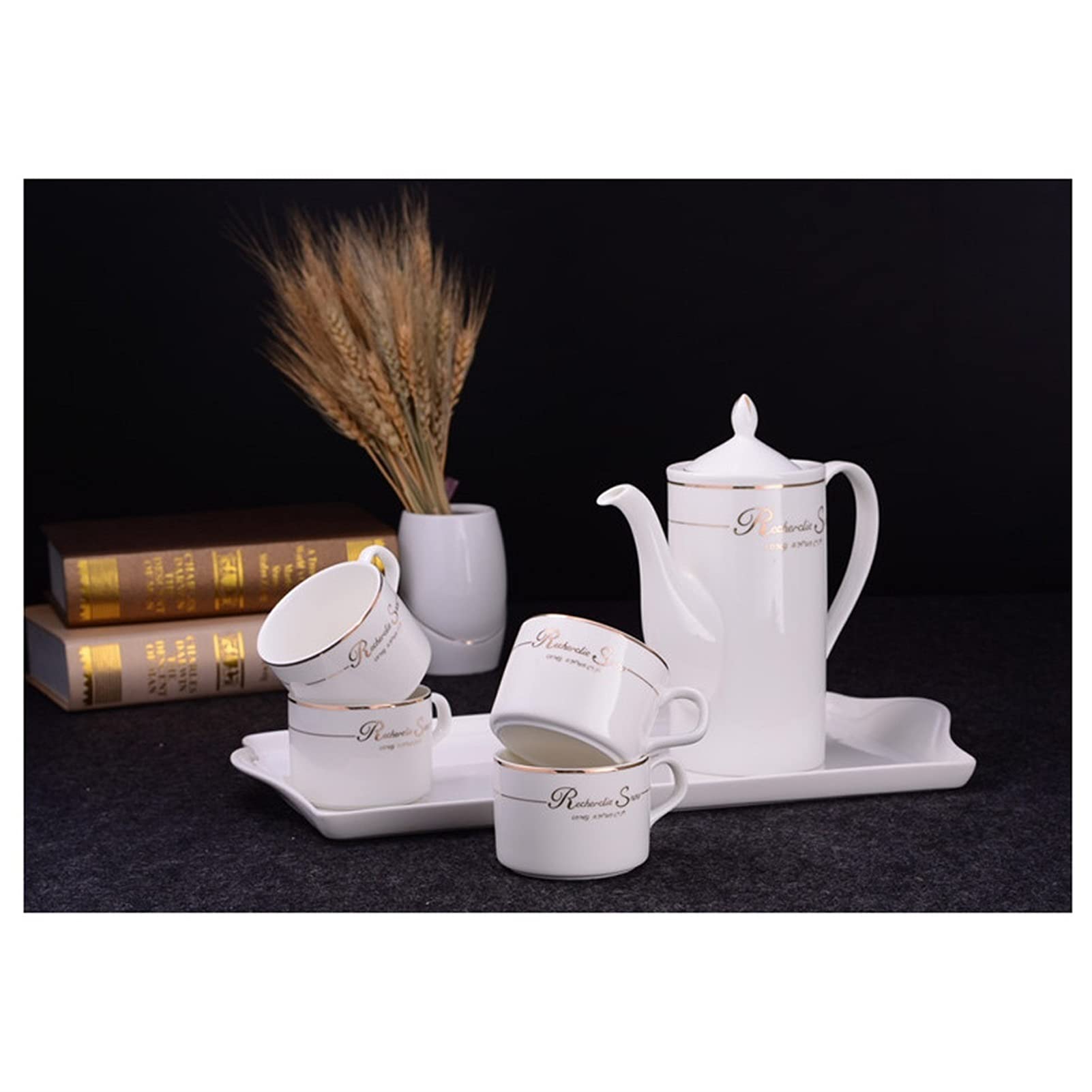 Tazze da caffè Set tazza di caffè in cina ossea (set da 6 pezzi) 19 oz teiera, quattro tazze e vassoi da 5 oz.Adatto for tè / caffè / pomeriggio tè / festa di compleanno / nozze ecc. Set di tazze da c