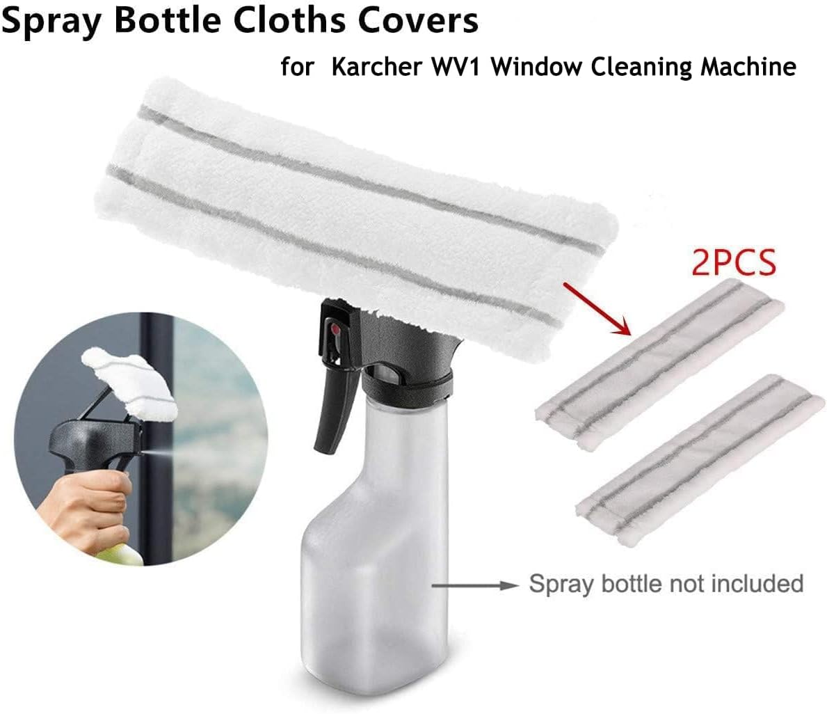Window Cloth for Karcher WV1 Window Cleaning Machine Mop Spray Pot Wiping Spray Bottle Glass Cleaner Pads（No spray bottle）