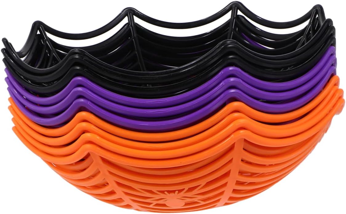 10Pcs Halloween Spider Web Fruit Basket Candy Holders Plastic Treat Storage for Parties and Festivals Candy Cookies and Small Items