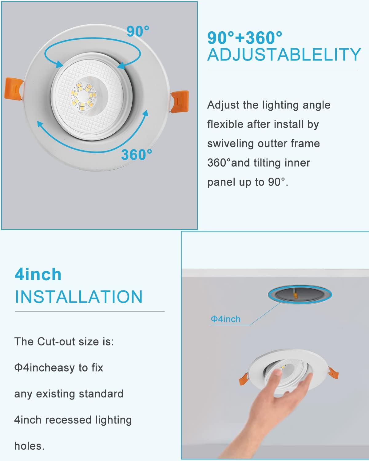 Buy 4 inch LED Gimbal Recessed Light, 38° Beam Angel for Picture Walls