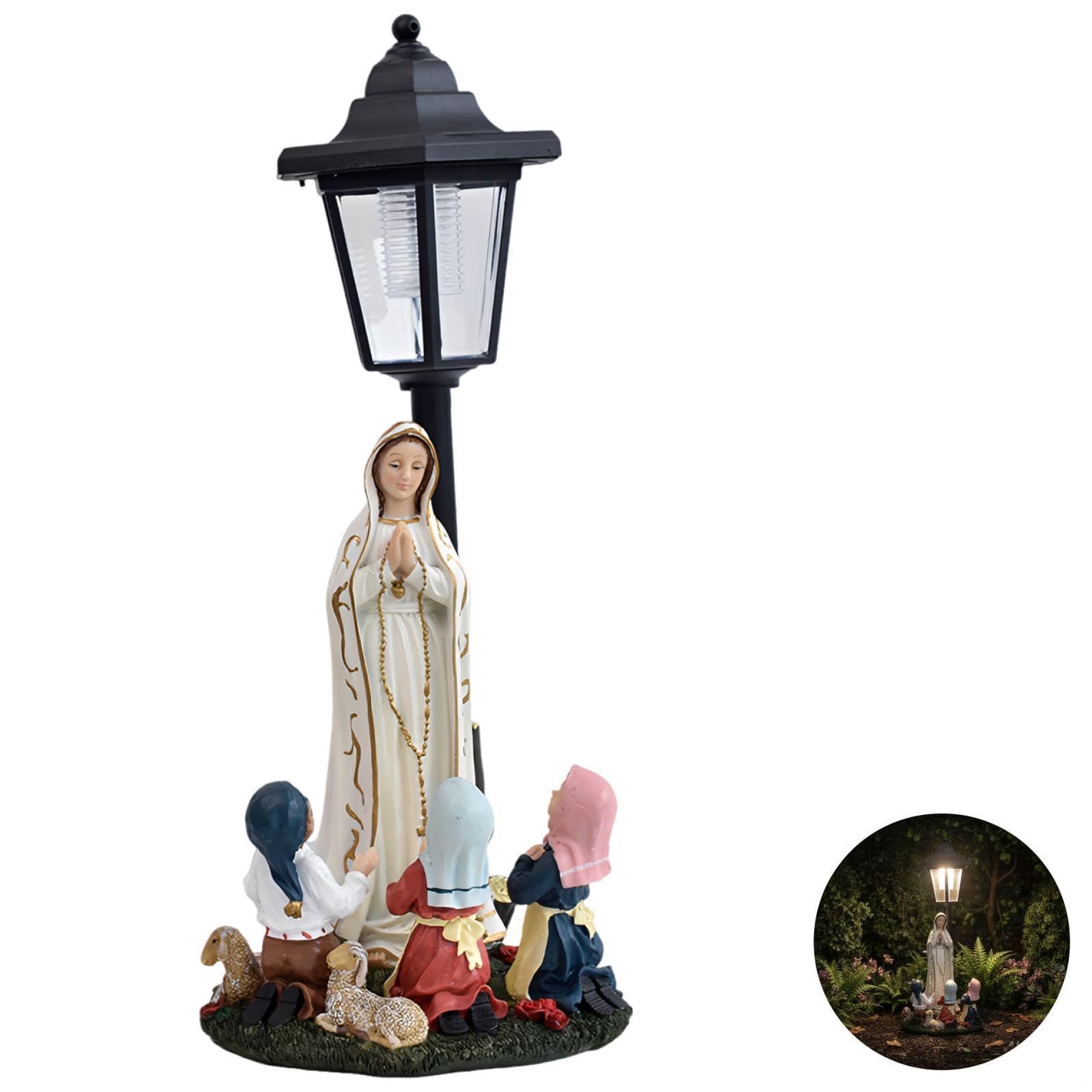 Figura in preghiera a energia solare, statua religiosa da esterno da 39,6 cm con lampada a LED, scultura in resina, resistente alle intemperie, installazione senza sforzo, accento artistico e