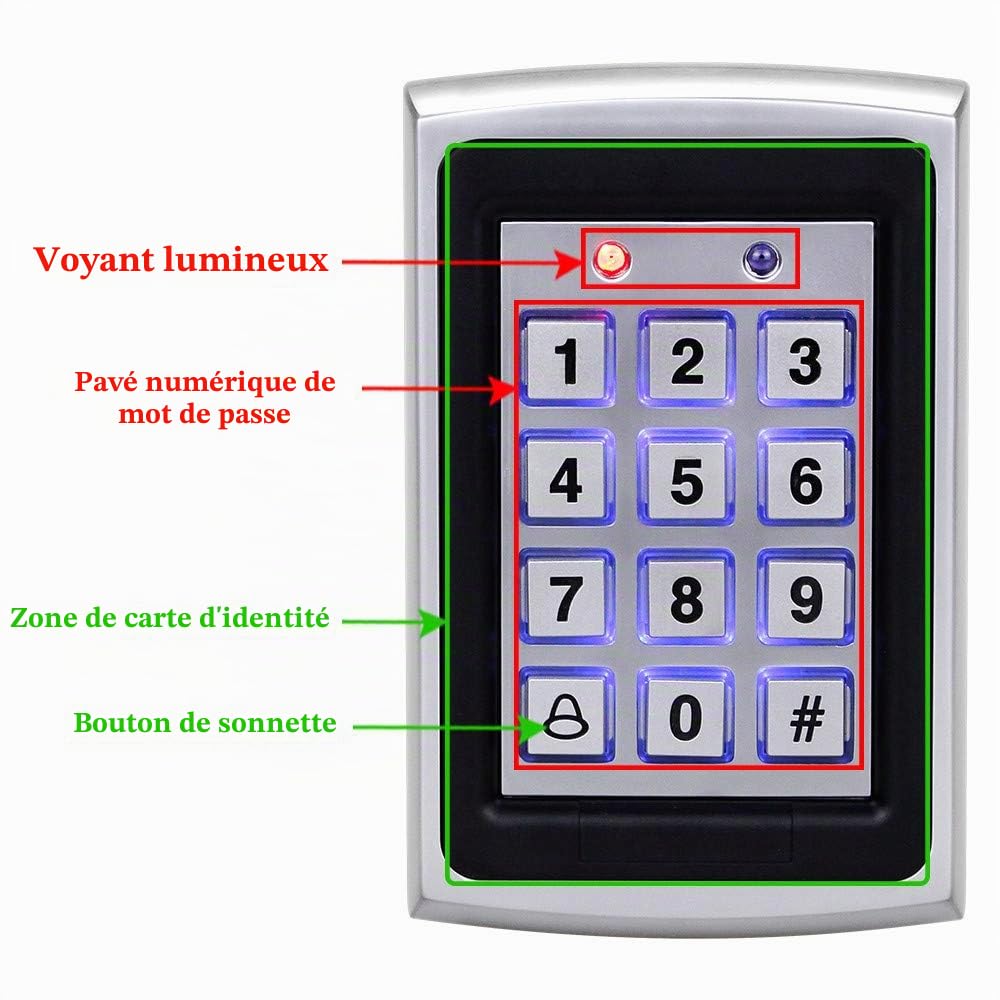 10 RFID-Porte-cl¨¦s + Housse de Pluie ?tanche + Clavier en m¨¦tal RFID Supporte 1000 Utilisateurs Interface Wiegand-26 (Entr¨¦e)