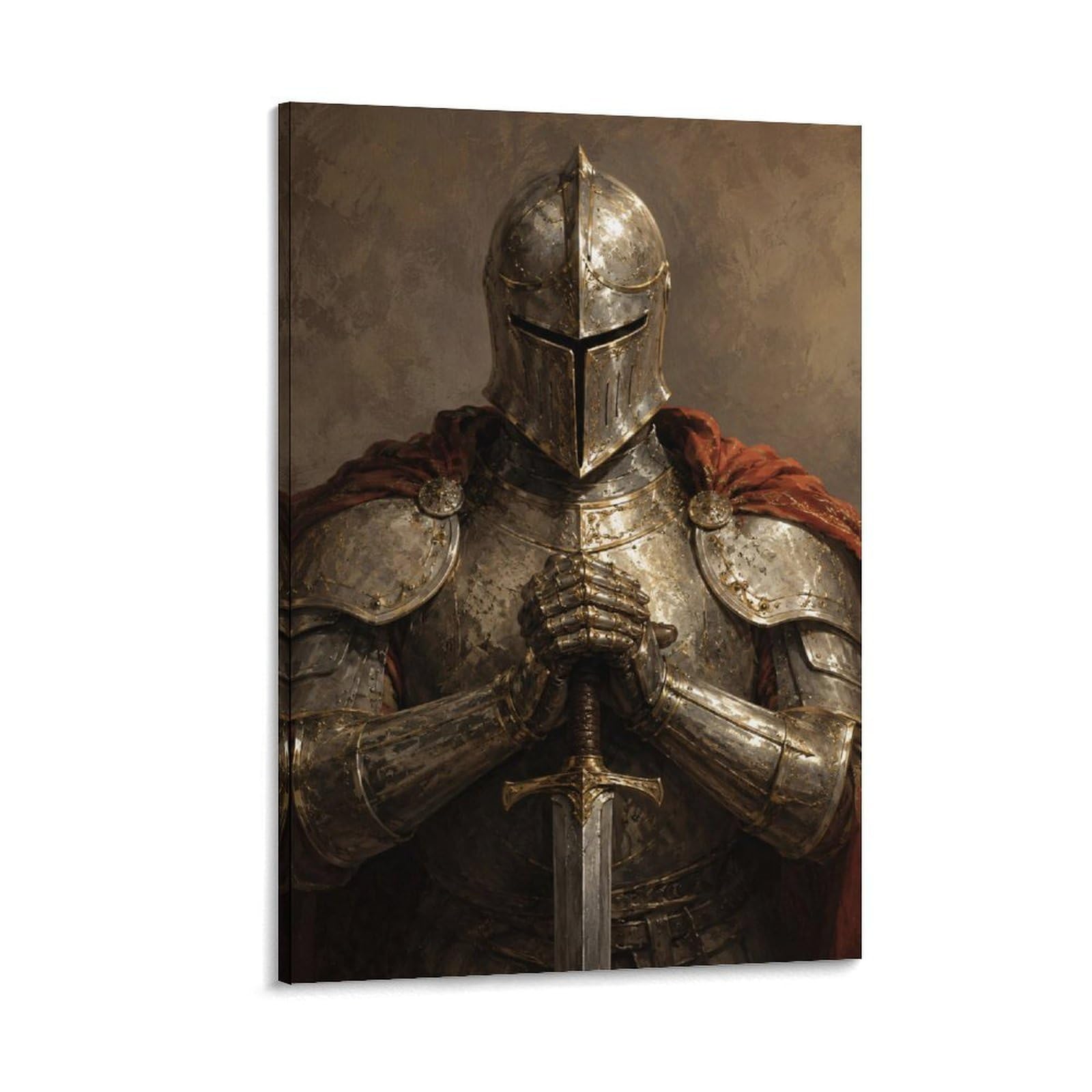 H3B8U2Y5 Medieval Knight Sword Portrait Canvas Wall Art, Medieval Fantasy
