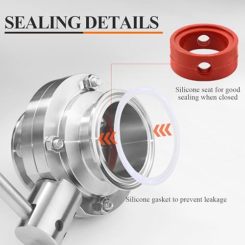 Miniatura 4 de WiseWater Válvula de mariposa sanitaria tubo de 2 pulgadas válvula de mariposa de triple abrazadera válvula de mariposa de acero inoxidable 304 con