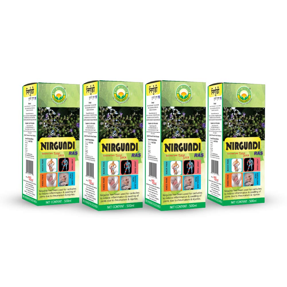 Basic Ayurveda Nirgundi Ras (juice) | Hair growth | Improves entire digestive system | Immunity booster (Nirgundi Ras 500ml (pack of 4)