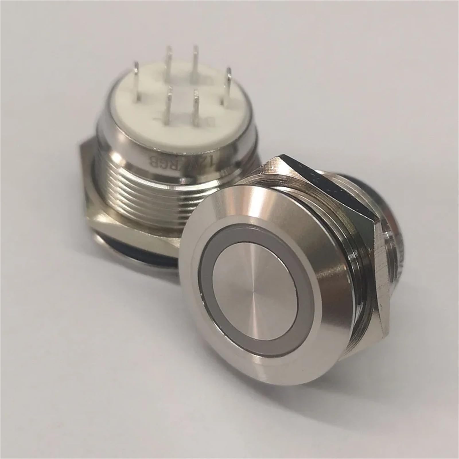 16 mm, 19 mm, 22 mm chwilowy, trójkolorowy pierścień LED, metalowy przycisk, 1 sztuka (biały kolor LED, 22 mm, napięcie LED 12 V)