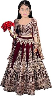 The Fashion Prime Girl's Taffeta Satin Semi-Stitched All Color and Design Lehenga Choli