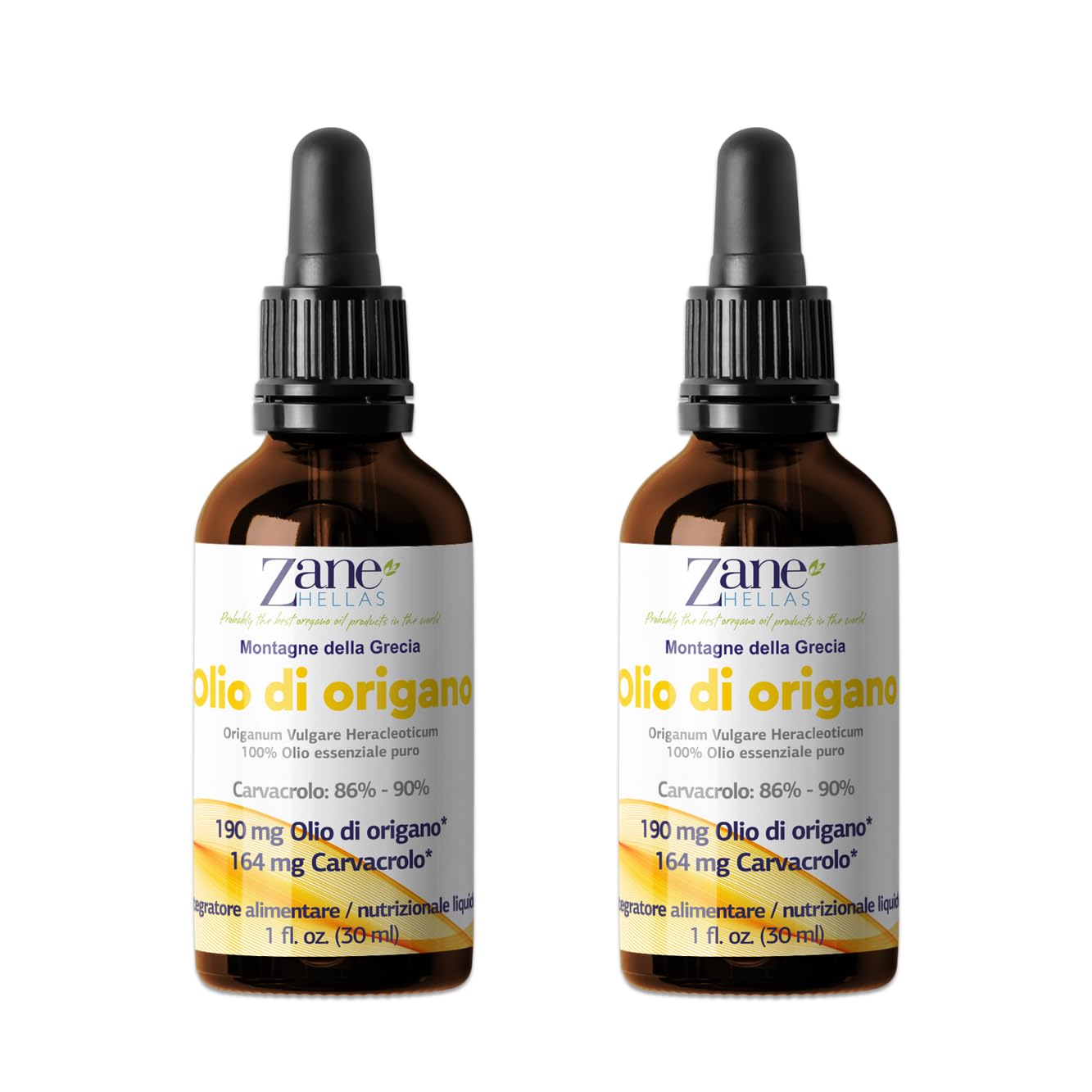Zane 100% Olio di origano Non diluito. Olio Essenziale Greco di Origano.86% Carvacrolo Min.164mg Carvacrolo per porzione. 60 ml.