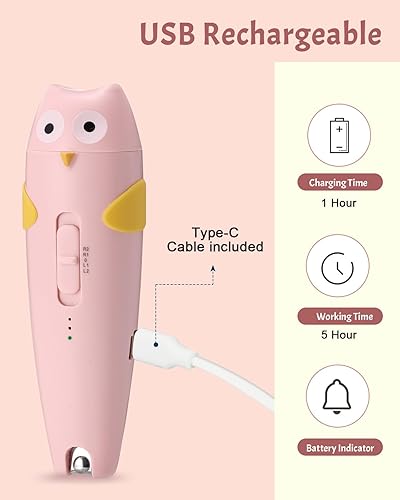 Miniatura 5 de Lictin Cortador de uñas eléctrico 2 en 1, kit de lima de uñas seguro para bebés, recargable, cortaúñas para bebés con luz automática para recién