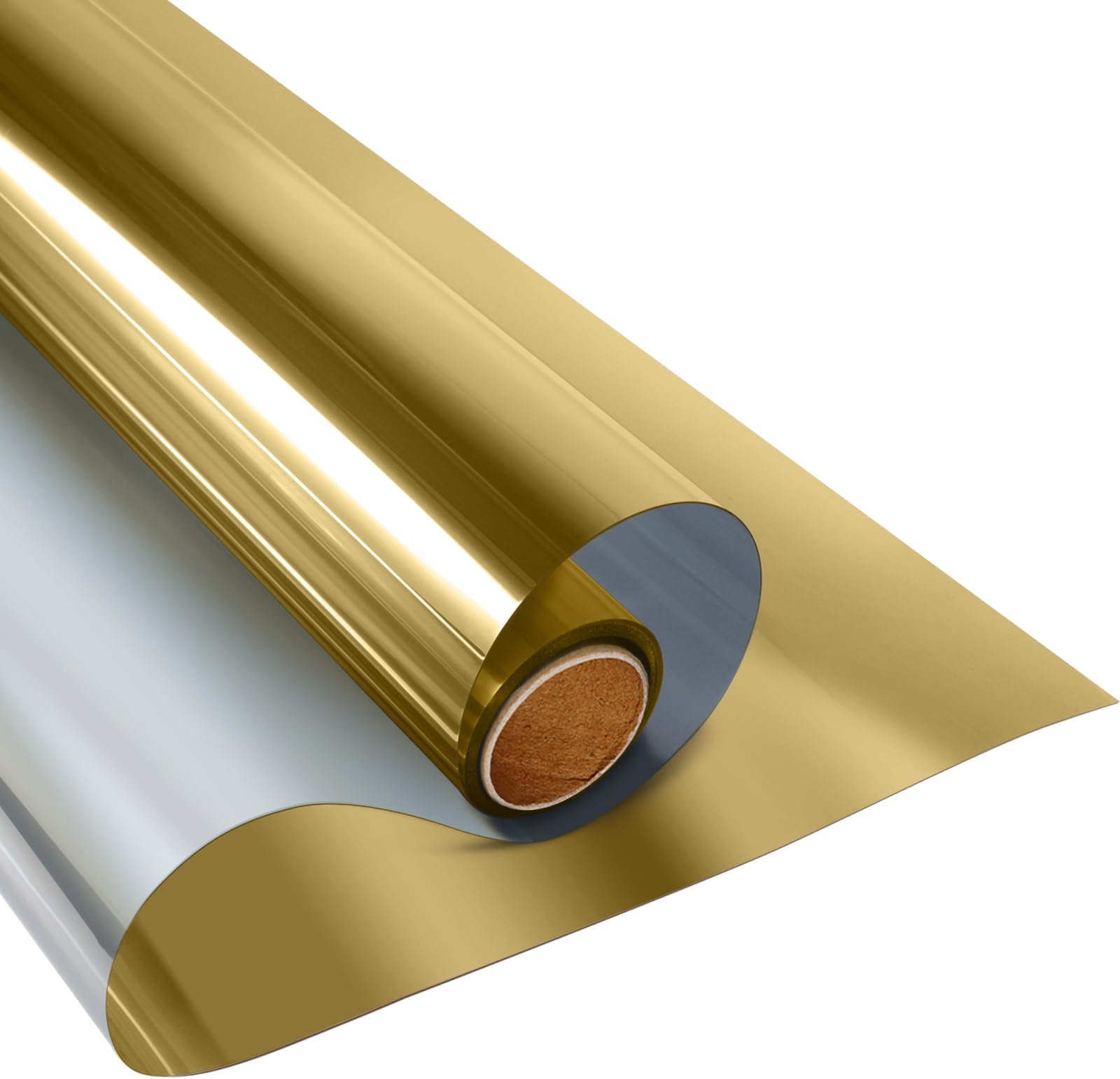 KESPEN WINDOW FILMS One Way Daytime Privacy Static Cling Sun Blocking Anti UV Reflective Tint for Home and Office, Gold-Silver, 17.5 Inch X 6.5 Feet