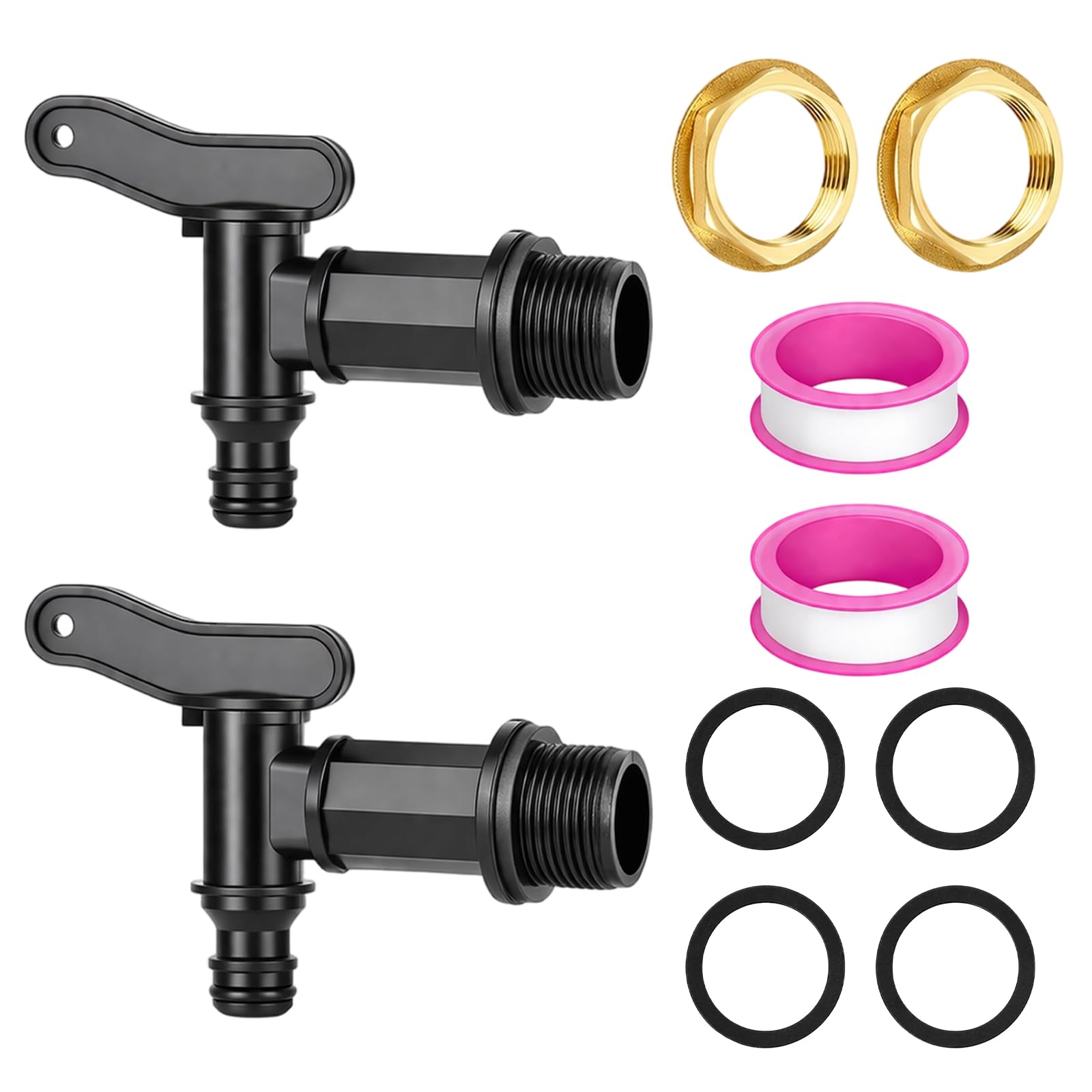 2Pcs Water Butt Tap Replacement Kit, Waterbutt Taps for Garden Rainwater Collection Systems, for Garden, Hosepipe, Rain Barrel, Outdoor Water Butt Replacement Universal Connector for Home Brew(Black
