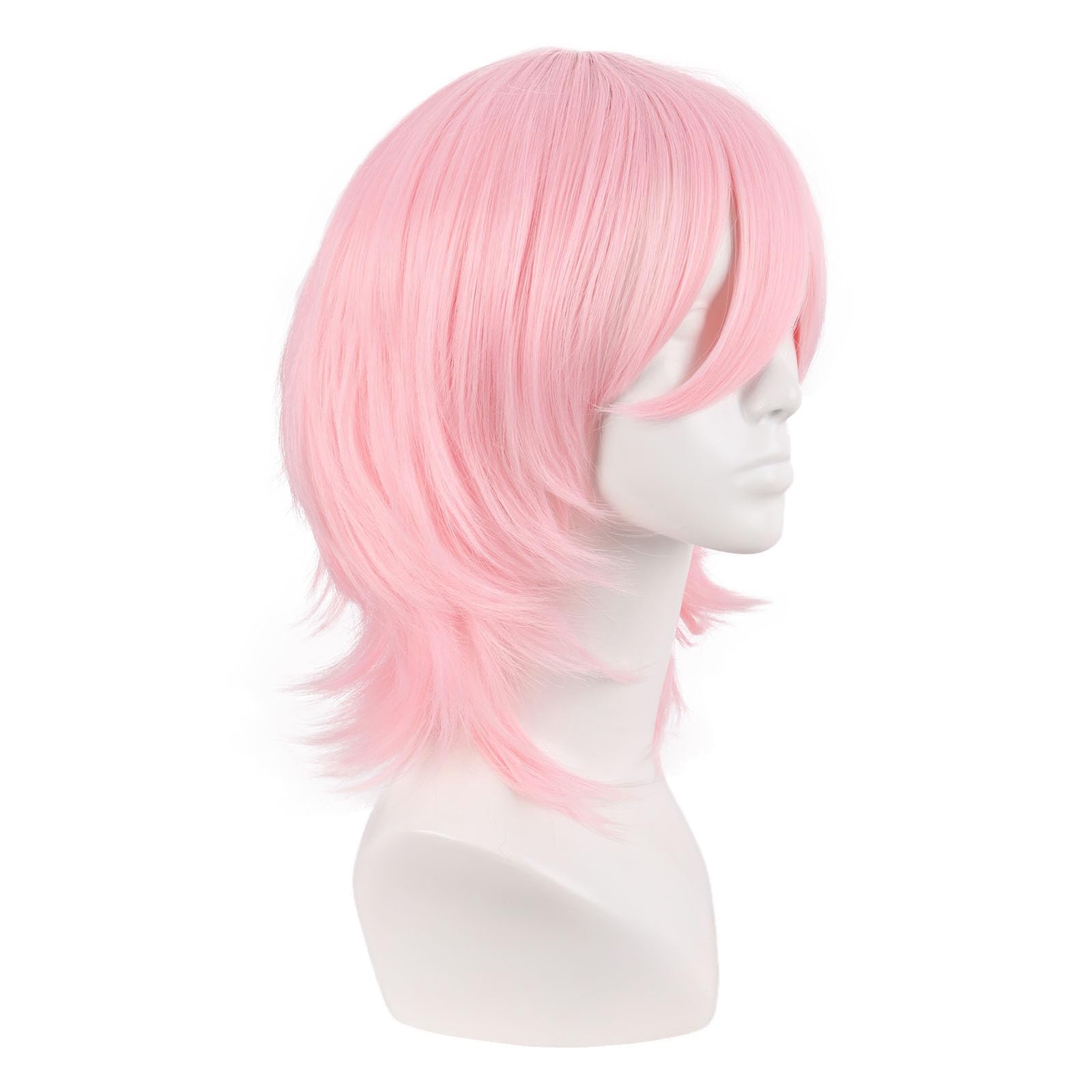 MapofBeauty 14 Inch/35 cm Short Cosplay Wolf Tail Synthetic Side Bangs Party Wig (Pink White), 54.61 cm - Image 3