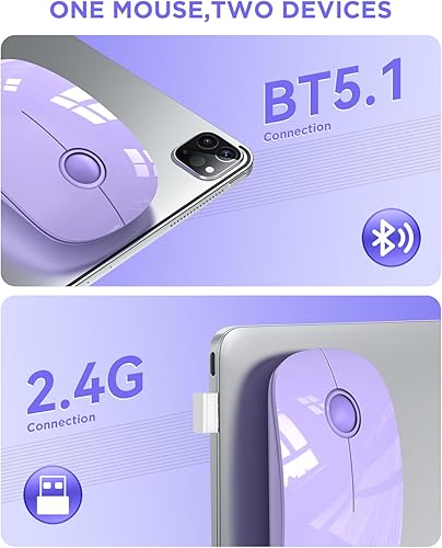 Miniatura 3 de RAPIQUE Ratón Bluetooth inalámbrico (BT5.1+USB), mouse delgado de doble modo MacBook con clic silencioso, batería de larga duración y seguimiento