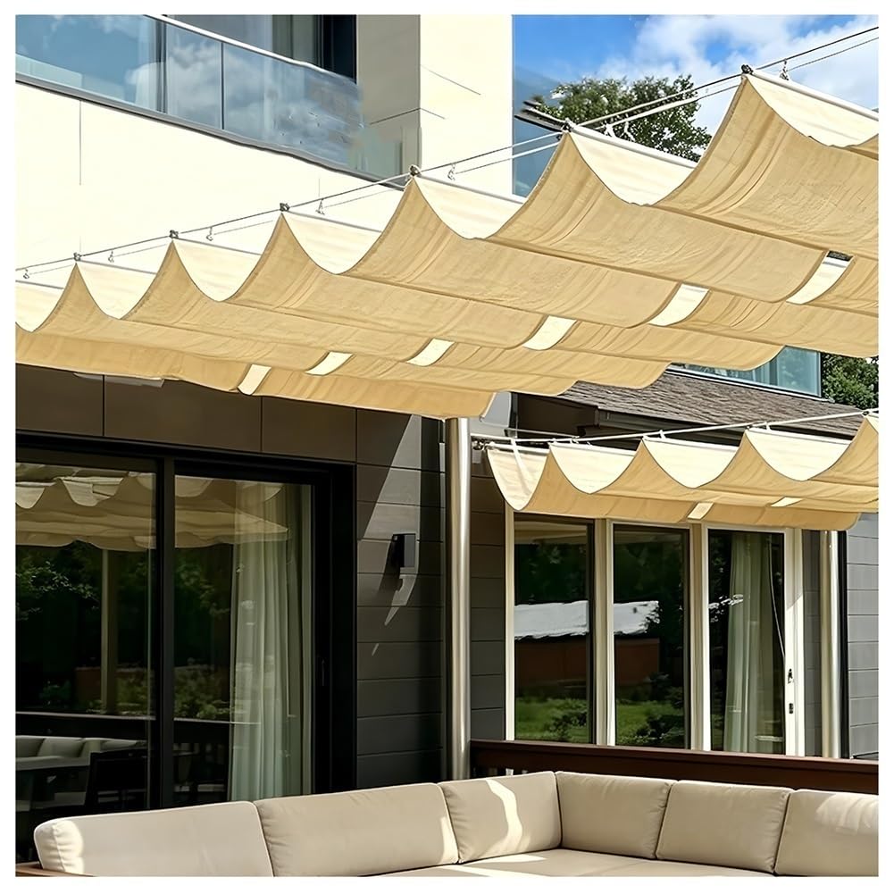 Zfmnoyev U-Shaped Wave Retractable Sunshade, UV Resistant Sun Protection Awning Canopy, HDPE Canopy Cover, Sliding Wave-Shaped Sunshade Sail, Suitable for Outdoor Gazebos(Beige-A,2.6x3m/8.5x9.8ft)