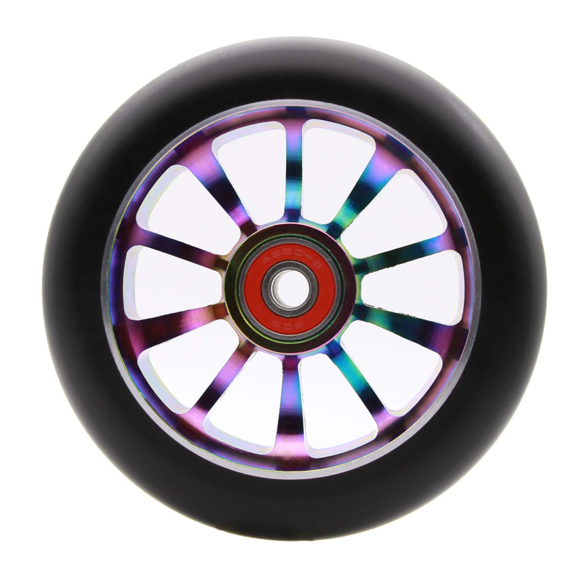 1PCS 110mm Pro Stunt Scooter Wheel with Abec 9 Bearings for MGP/Razor/Lucky/Envy/Vokul Scooter Replacement Wheels (Rainbow)