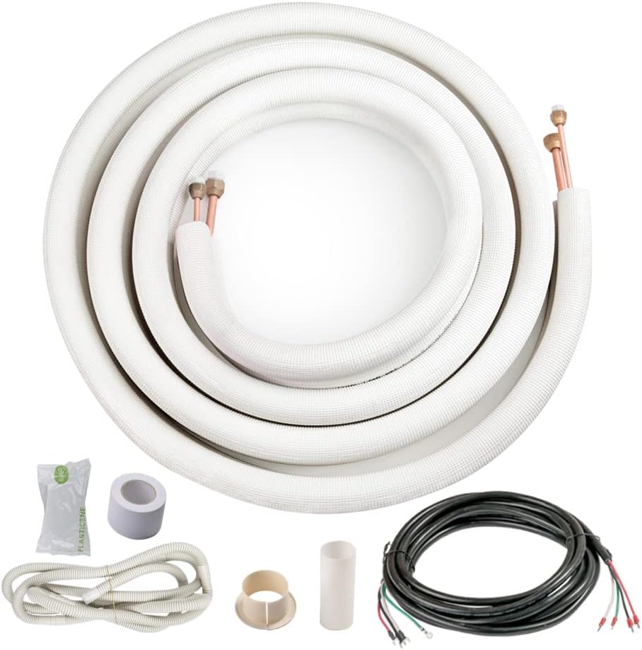 Air Conditioner Line Set 16 Ft. Copper Pipes 1/4" & 1/2" with Nuts for Mini Split Insulated Coil HVAC White