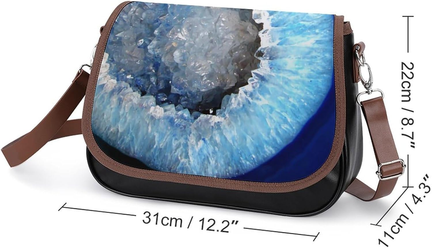 Fallen Blue Crystal GeodeWomen's Faux Leather Crossbody Bag, Waterproof Wrinkle-Resistant Shoulder Bag with Detachable Strap, Large Capacity Casual Handbag, Fashion Daily Purse for Shopping Work Datin