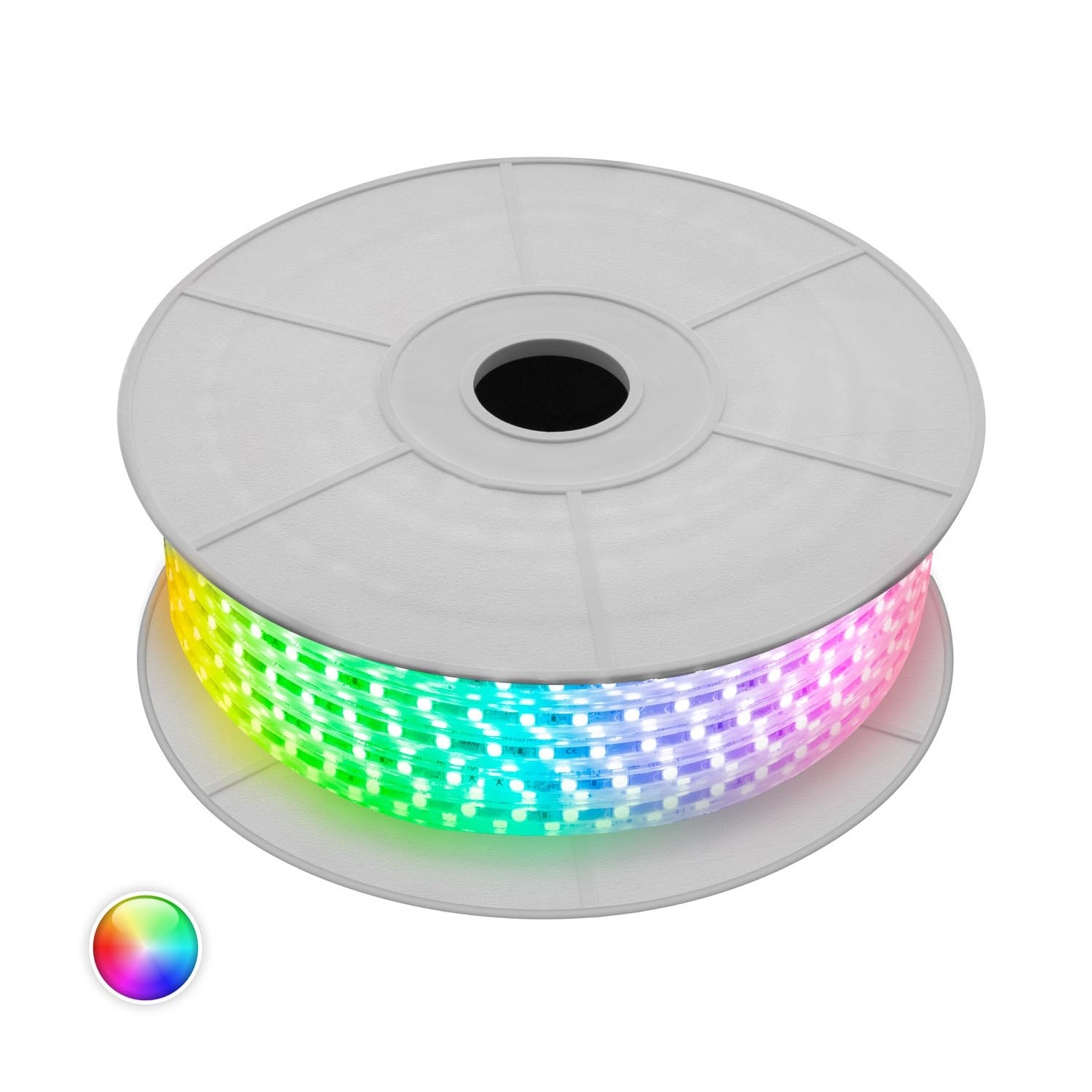 LEDKIA LIGHTING Bobina Striscia LED Dimmerabile 220V AC 60 LED/m 50m RGB IP65 Larghezza 16mm Taglio ad ogni 100cm 50 m120º